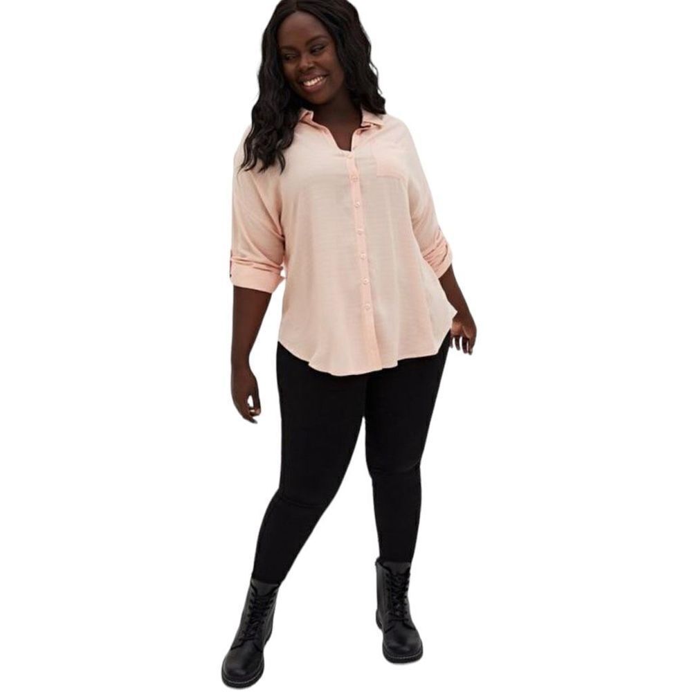 Torrid Linen Drop Shoulder Button-Front Shirt Pal… - image 3